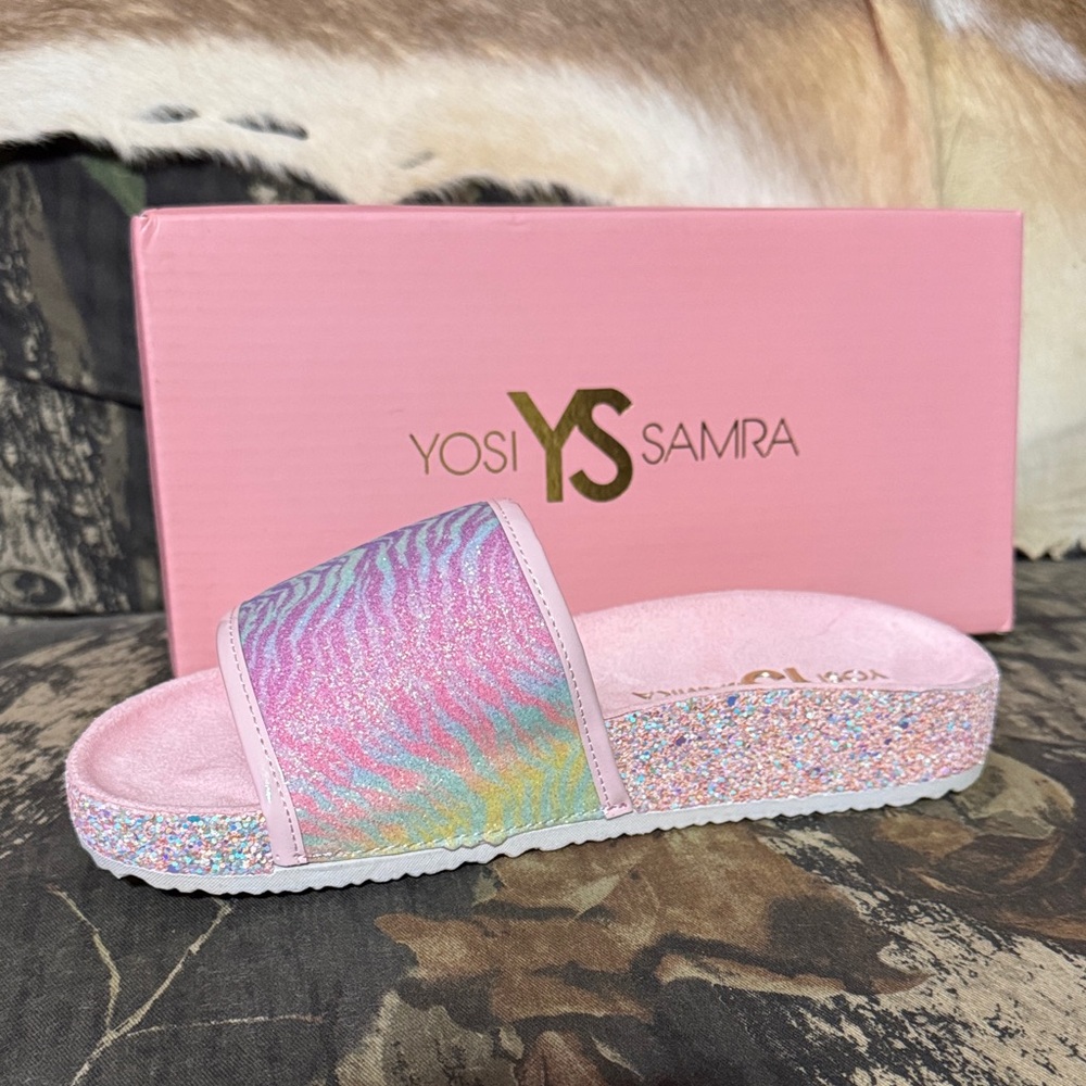 Yosi Samra Multicolor Glitter Slide Sandals